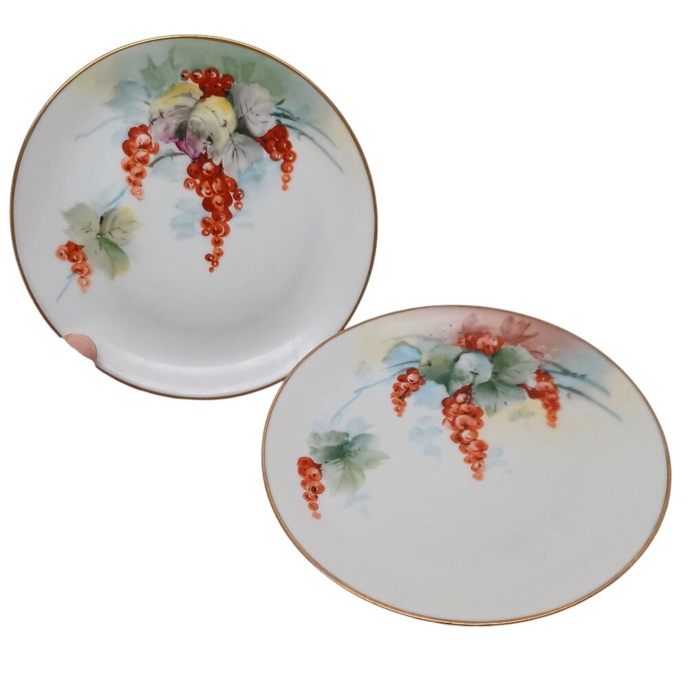 Favorite Bavaria 6 Inch Hand Painted Snack Plates Red Berries Gold Gilded‎ Rim